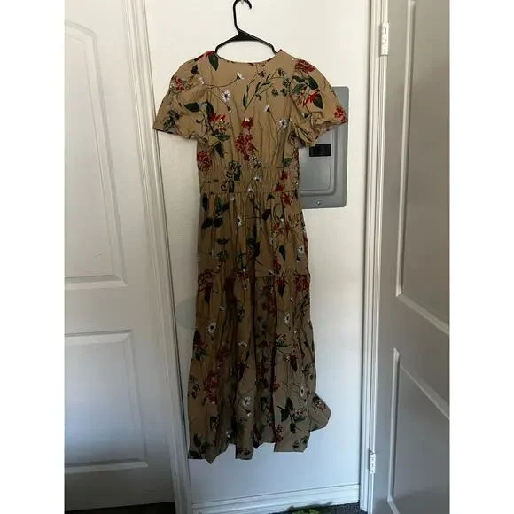 Anthropologie The Somerset Maxi Dress Cotton Tiered in Khaki Floral - Picture 8 of 8